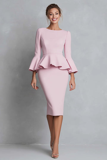 Pink Ruffled Sheath Work Dress with Sleeve